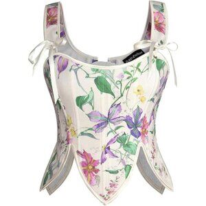 Renaissance Corset Tops Floral Lace Up White Floral